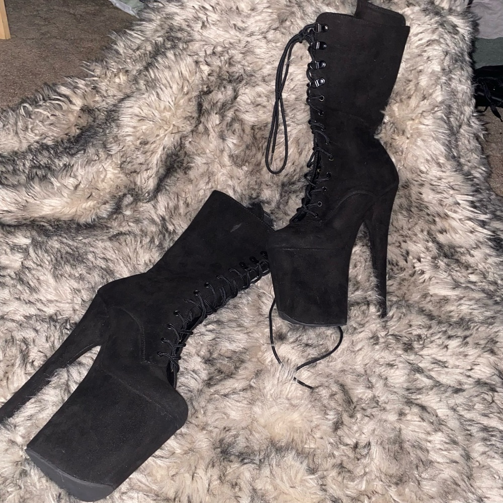 Pleaser Black Suede 8-inch Platform Boots